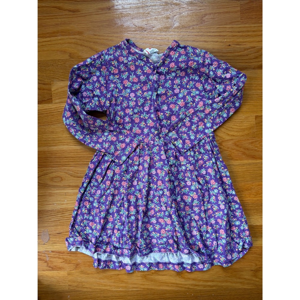 Hanna Andersson Girls Purple Floral Long Sleeve Cotton Knit Dress Size 100 4T